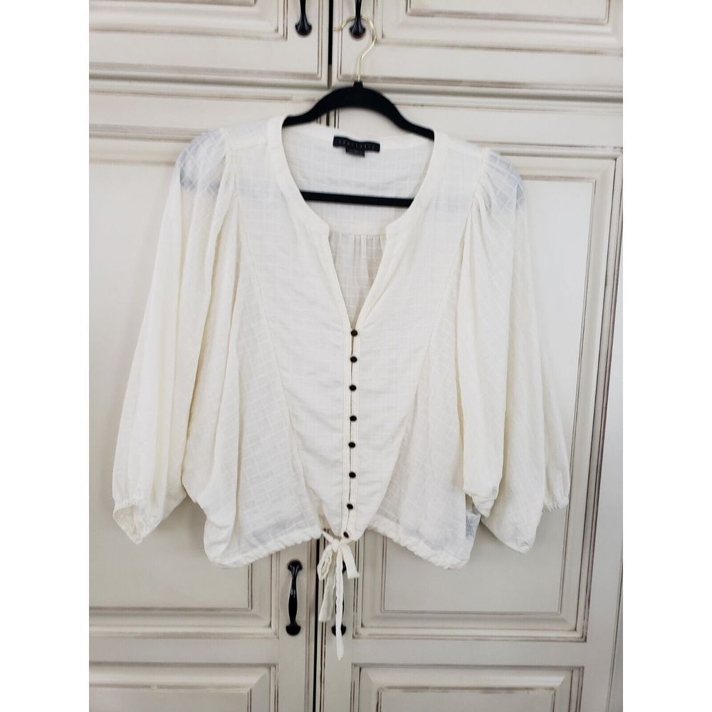 Sanctuary Tie Front Button Down Blouse‎ Boho Peasant Butterfly Sz Xs Off White
